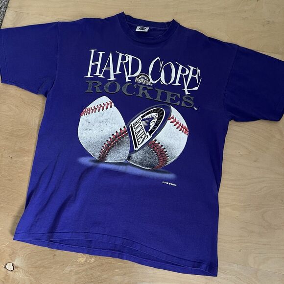 Vintage Colorado Rockies Shirt XL Purple 90s MLB Baseball Hard Core Champs - Picture 7 of 7